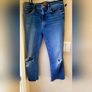 Mother 8nsider Step Chew Women's Blue Distressed Jeans Dancing With The Coals